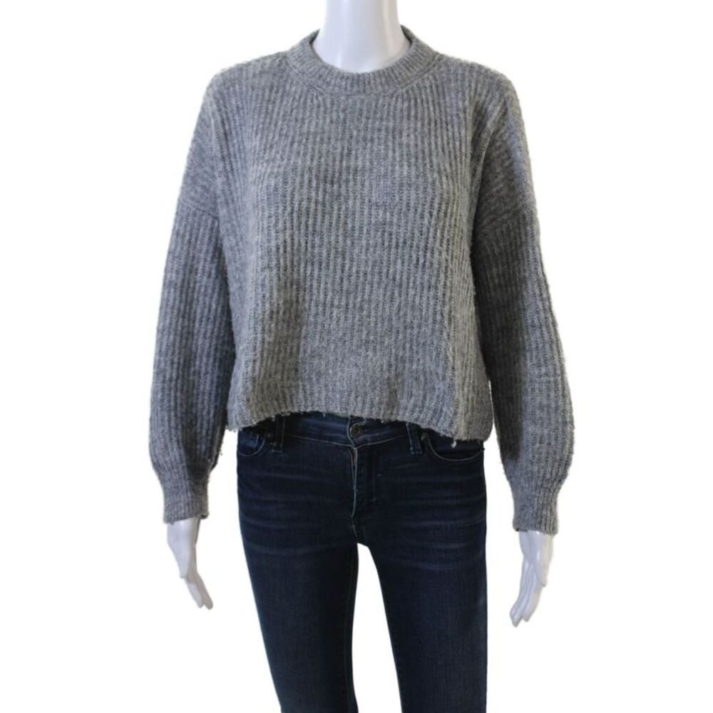 NIA Women's Long Sleeves Round Neck Pullover Sweater Gray Size XS